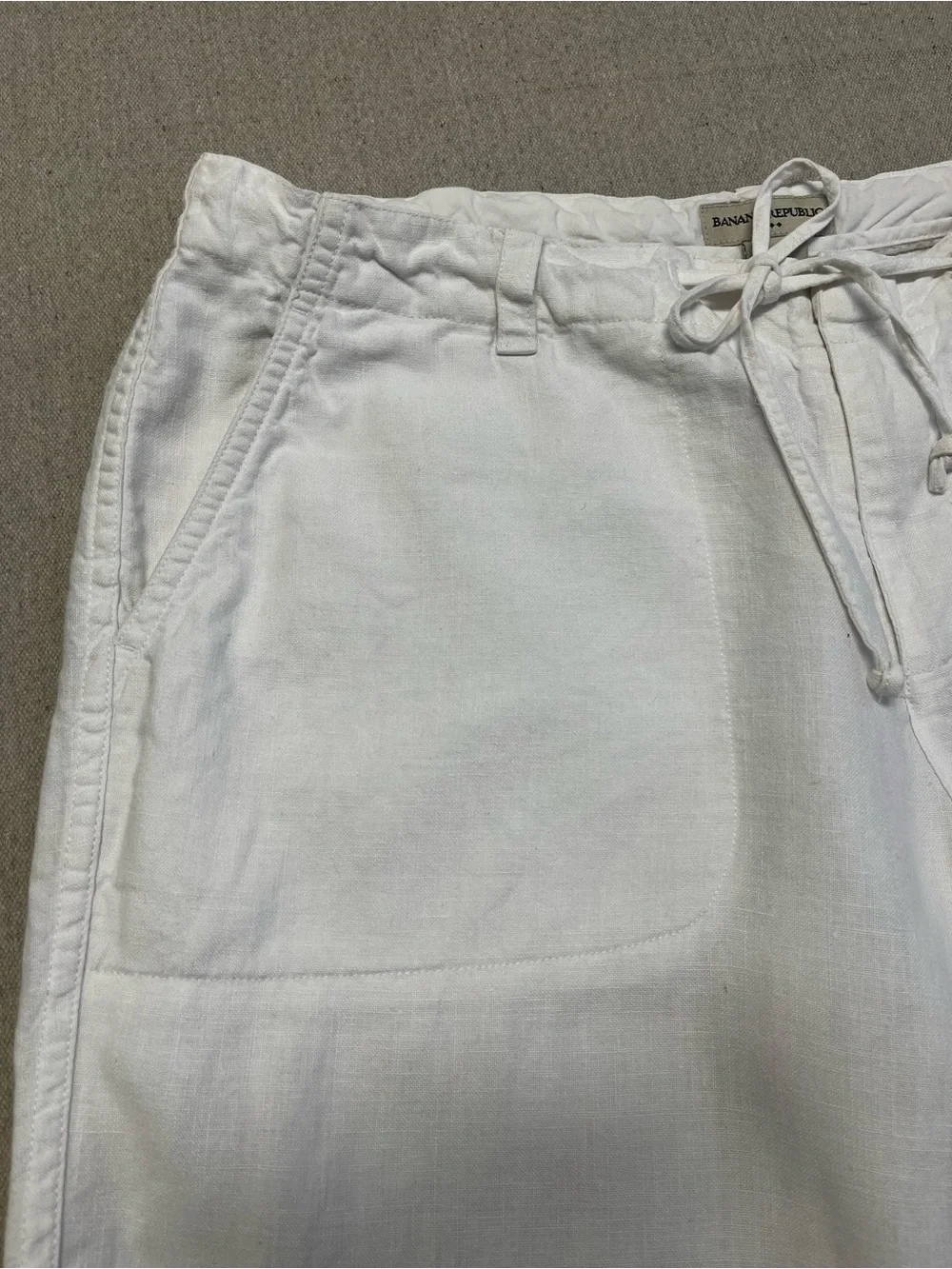 Banana Republic White Linen Drawstring Pants Women’s Size 12 Wide Leg